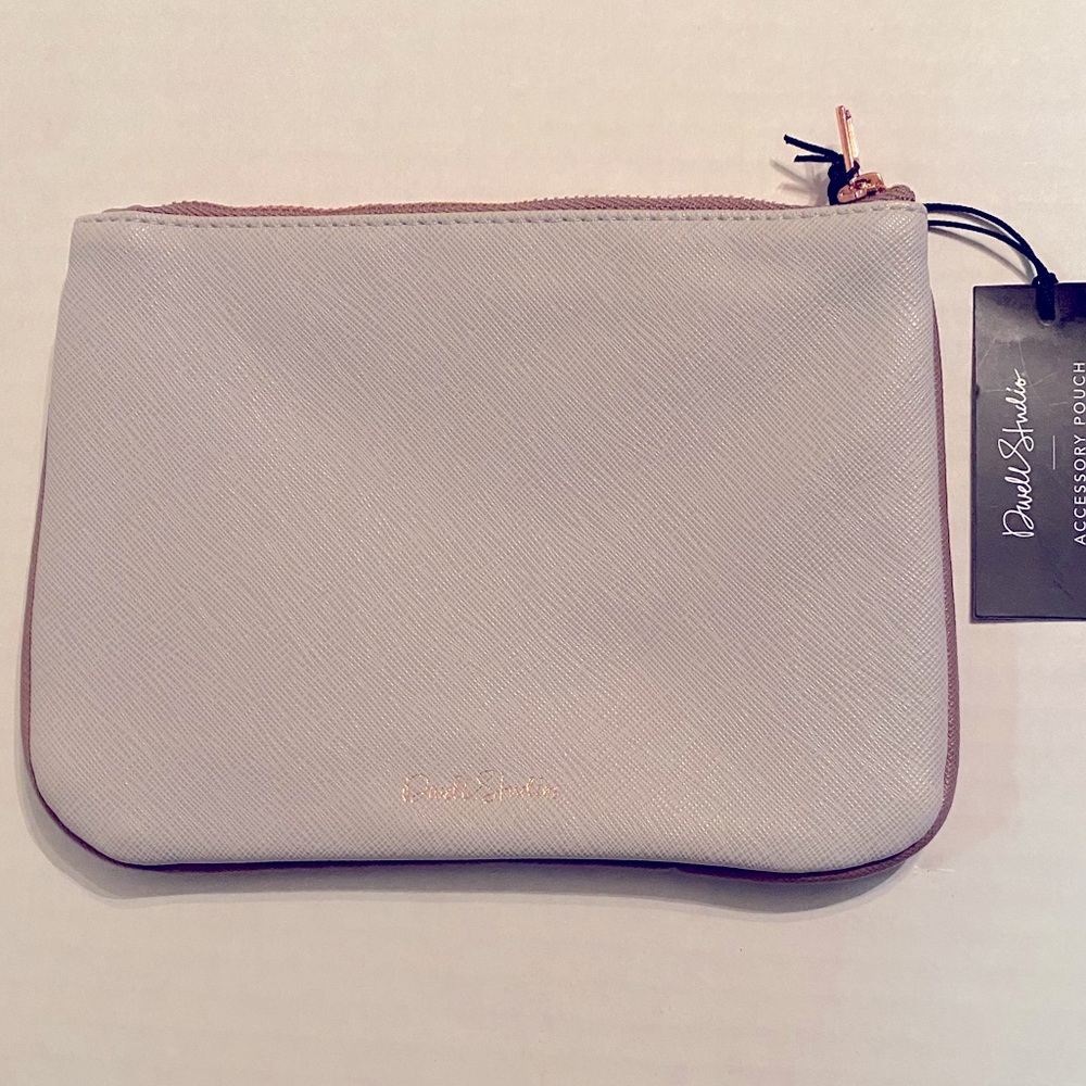 NWT! Dwell Studio Accessories Pouch Gray with Rose Gold Zipper and Trim